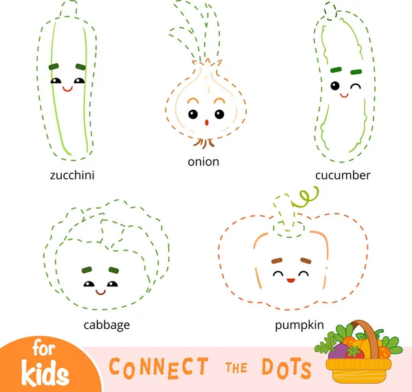 Conecta Los Puntos Juego Educación Para Niños Conjunto Verduras Dibujos — Vector de stock