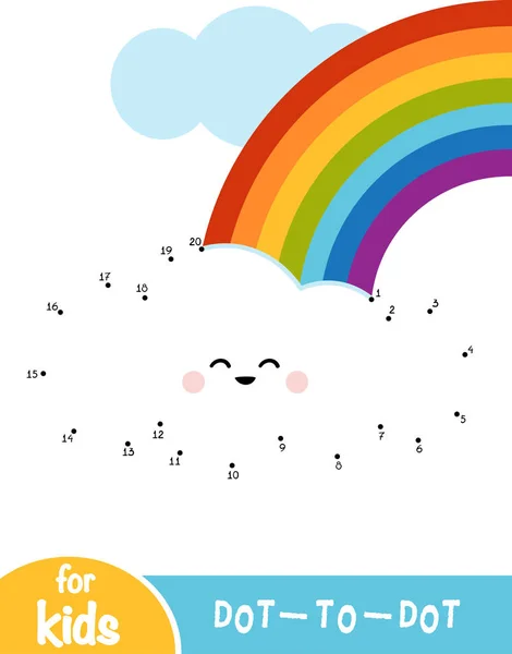 Numbers game, education dot to dot game for children, Rainbow and clouds in the blue sky