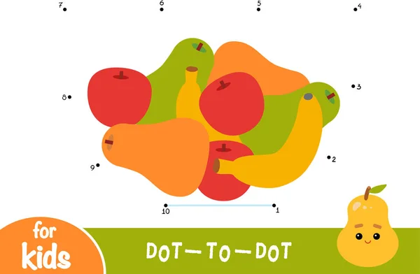 Numbers Game Education Dot Dot Game Children Fruit Bowl — Stock Vector