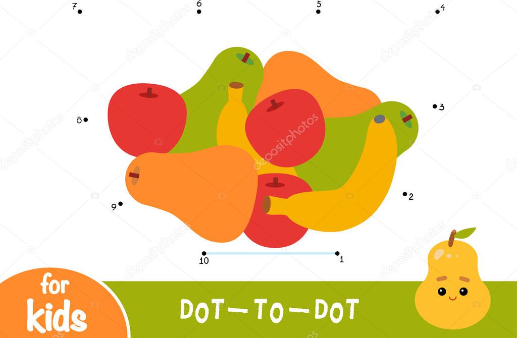 Numbers game, education dot to dot game for children, Fruit bowl