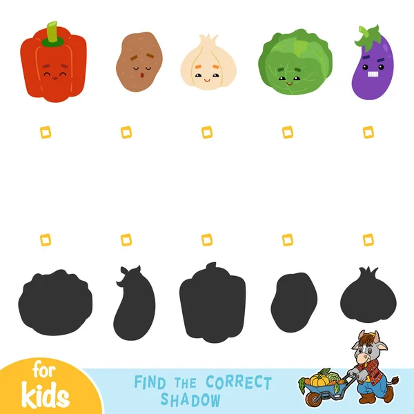 Encontrar Sombra Correcta Juego Para Los Niños Conjunto Verduras Con — Vector de stock