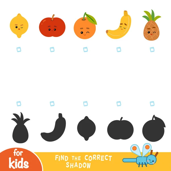 Encontrar Sombra Correcta Juego Para Los Niños Conjunto Frutas Con — Vector de stock