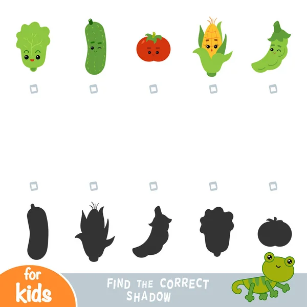 Encontrar Sombra Correcta Juego Educación Para Los Niños Conjunto Verduras — Vector de stock