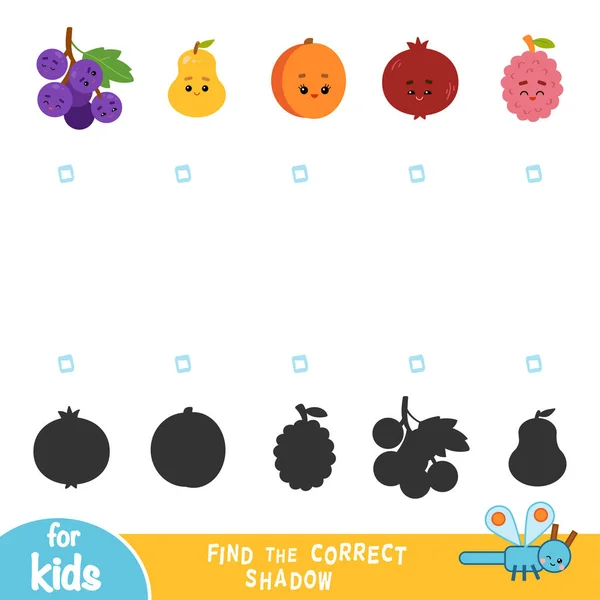 Encontrar Sombra Correcta Juego Educación Para Los Niños Conjunto Frutas — Vector de stock