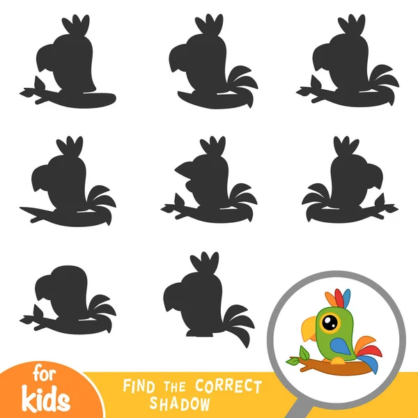 Najděte Správný Stín Vzdělávací Hra Pro Děti Papoušek — Stockový vektor