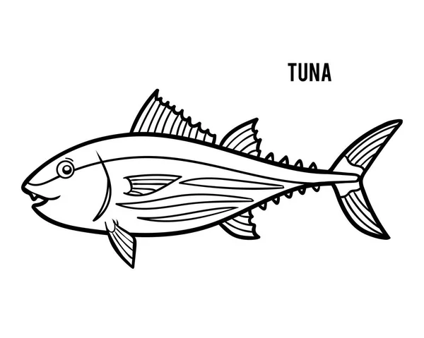 Målarbok För Barn Tonfisk — Stock vektor