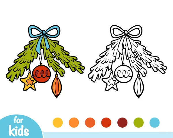 Livre Colorier Pour Enfants Branche Arbre Noël Décoré — Image vectorielle