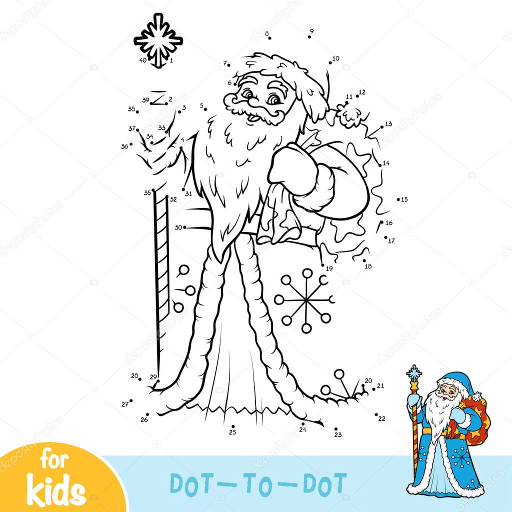 Numbers game, education dot to dot game for children, Ded Moroz, Father Frost