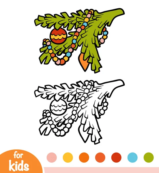 Libro Para Colorear Para Niños Rama Decorada Del Árbol Navidad — Vector de stock