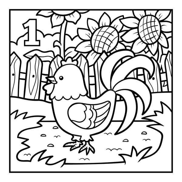 Coloring Book Children One Rooster — Stock Vector