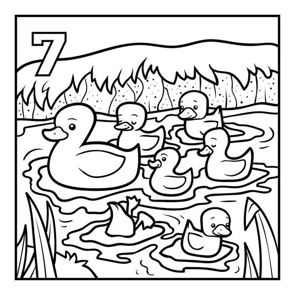 Malbuch Für Kinder Sieben Enten — Stockvektor