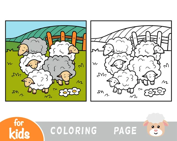 Livro Para Colorir Para Crianças Cinco Ovelhas — Vetor de Stock