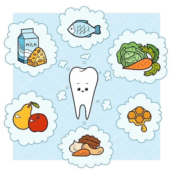 Barevné Kreslené Ilustrace Dobré Jídlo Pro Zuby Vzdělávací Plakát Pro — Stockový vektor