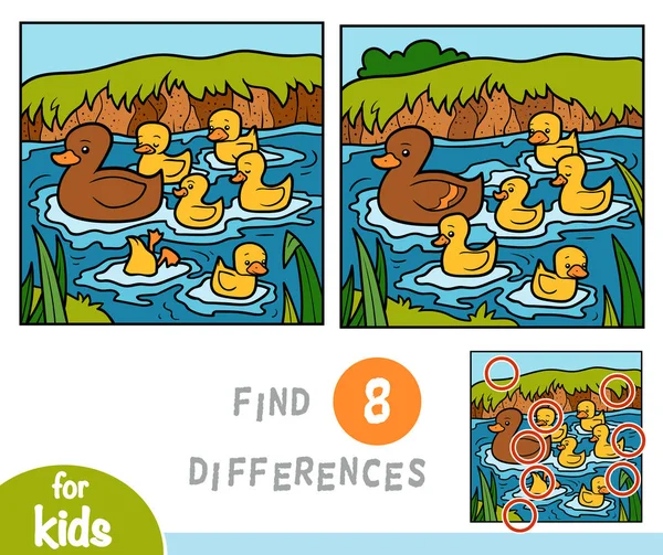 Encontrar Diferencias Juego Educación Para Niños Pato Patitos — Vector de stock