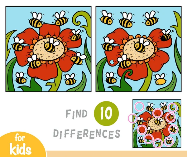 Find Differences Education Game Children Bees — Stock Vector
