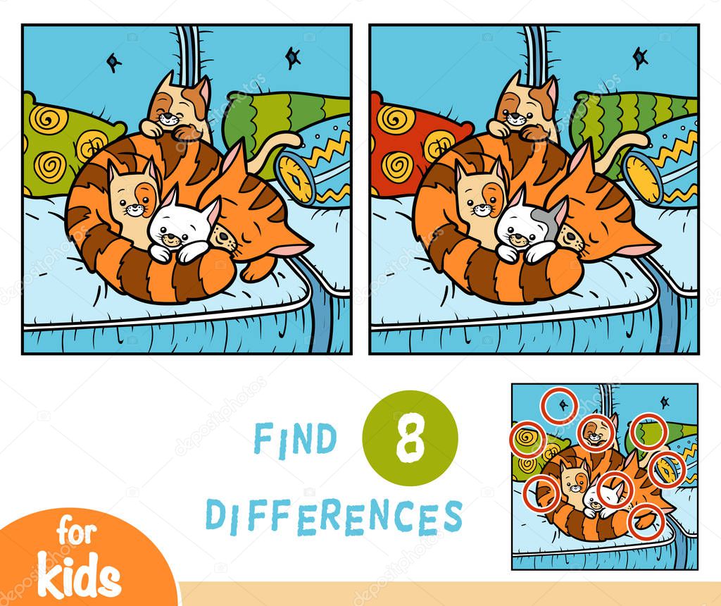 Find differences education game for children, Four cats