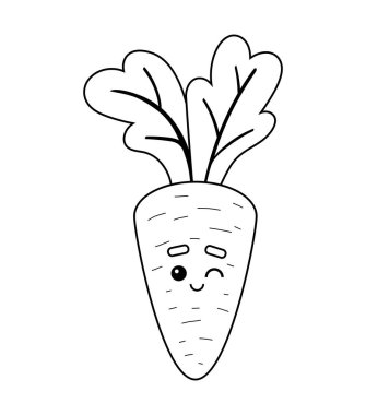 Havuç sevimli yüzü olan çocuklar için boyama kitabı