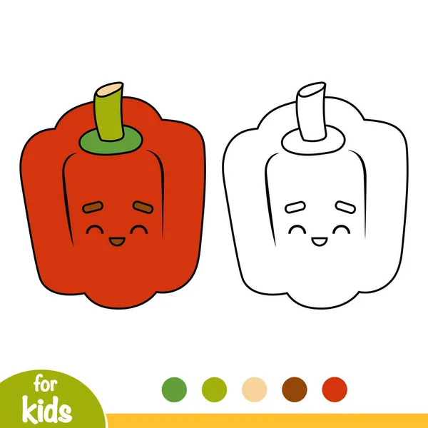 Coloring Book Children Red Pepper Cute Face — Stock Vector