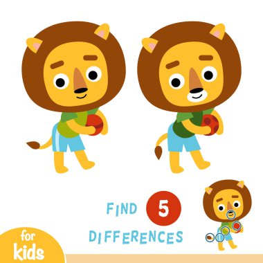 Farklılıklar, eğitim çocuklar, aslan ve top için oyun bulmak