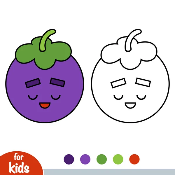 Libro Para Colorear Para Niños Mangosteen Con Una Cara Linda — Vector de stock