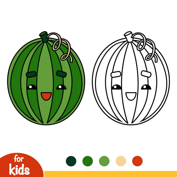 Coloring Book Children Watermelon Cute Face — Stock Vector