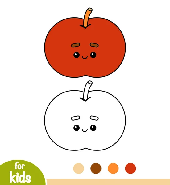 Libro Para Colorear Para Niños Manzana Con Una Cara Linda — Vector de stock