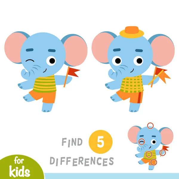 Unterschiede Finden Bildungsspiel Für Kinder Elefant Und Fahne — Stockvektor