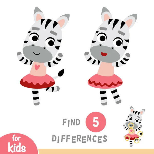 Unterschiede Finden Bildungsspiel Für Kinder Tanzendes Zebra — Stockvektor