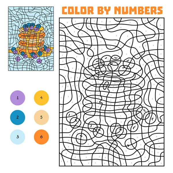 Kleuren Nummer Onderwijs Spel Voor Kinderen Pannenkoeken — Stockvector