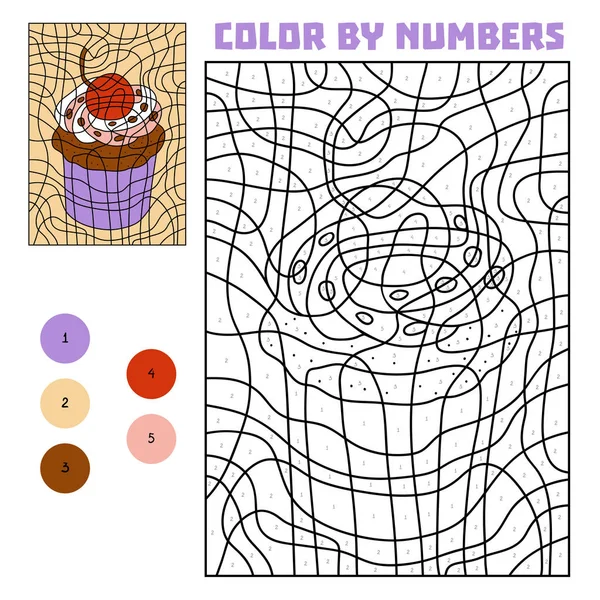 Color Por Número Juego Educación Para Niños Cupcake — Vector de stock