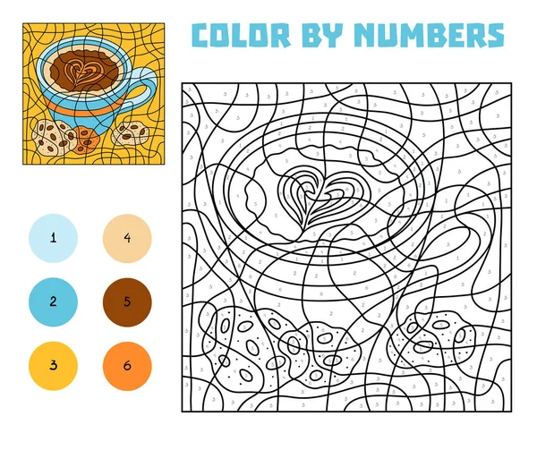 Color Por Número Juego Educación Para Niños Una Taza Café — Vector de stock
