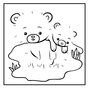 Çocuklar için numaraları oyun, eğitim nokta-nokta oyun, iki ayılar