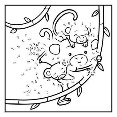 Sayılar oyunu, çocuklar için eğitim nokta-nokta oyun, üç maymun