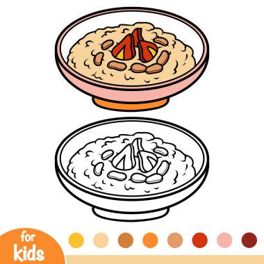 Çocuklar, süt yulaf lapası ile fındık ve çilek için boyama kitabı