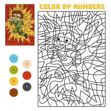 Sayı, eğitim oyun çocuklar için süper kahraman tarafından renk