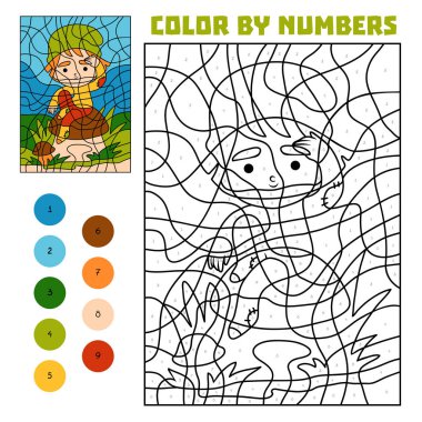 Numarasına, eğitim çocuklar, Gnome ve mantar için oyun renk