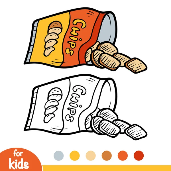 Libro Para Colorear Para Niños Bolsa Patatas Fritas — Archivo Imágenes Vectoriales