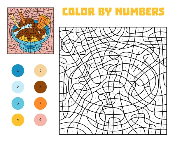Color Por Número Juego Educación Para Niños Helado Tazón — Vector de stock