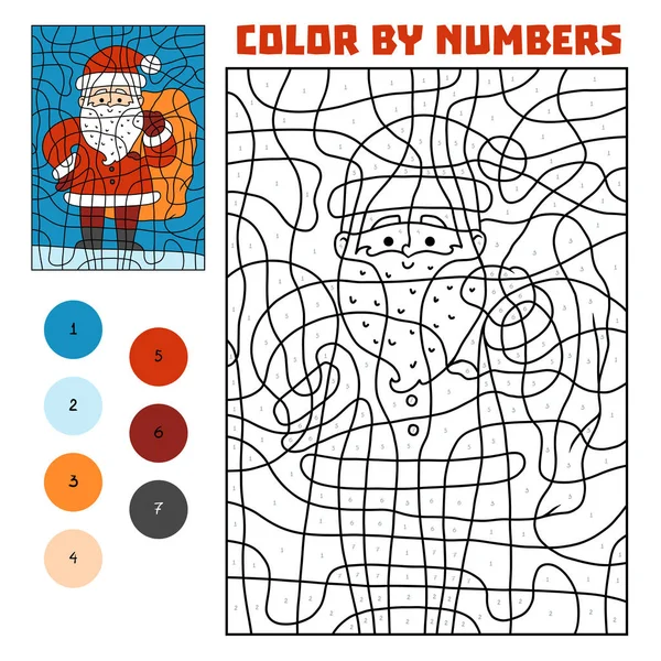 Färg Med Nummer Utbildning Spel För Barn Jultomten — Stock vektor