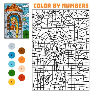 Numarasına göre renk. Peri masalları. Rapunzel Kulesi