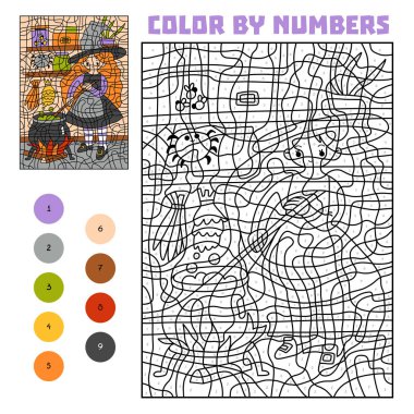 Numarası, eğitim oyunu, cadı ve sihirli iksiri olan kazan tarafından renk