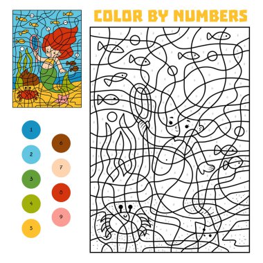 Numarasına göre renk. Peri masalları. Küçük deniz kızı ve bir ayna