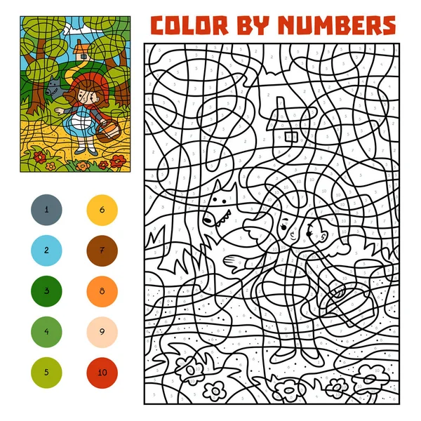 Color by number. Fairy tales. Little Red Riding Hood and Big Bad Wolf — Stock Vector