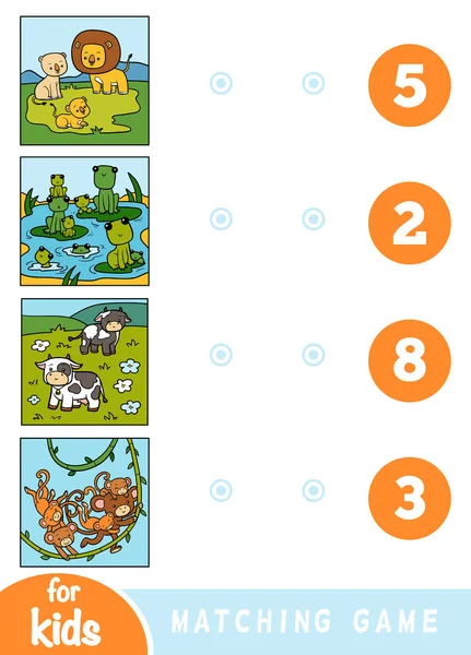 Megfelelő oktatási játék a gyermekek számára. Karikatúra állatok színes háttéren — Stock Vector