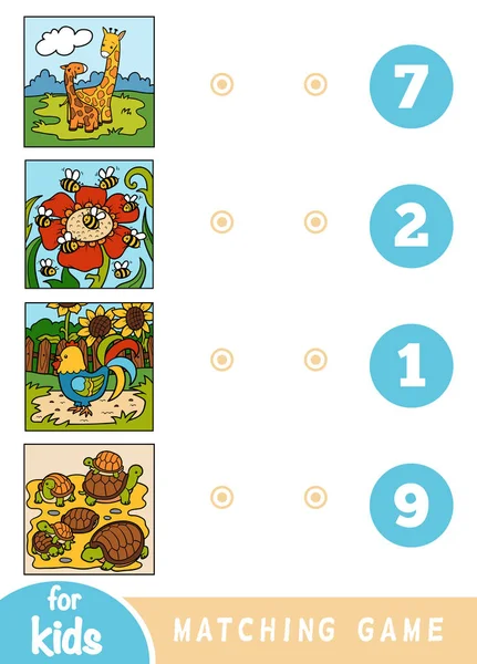 Juego de educación a juego para los niños. Animales de dibujos animados sobre un fondo de color — Vector de stock