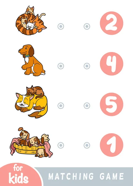 Juego a juego para los niños. Cuenta cuántos perros y gatos y elige el número correcto — Archivo Imágenes Vectoriales