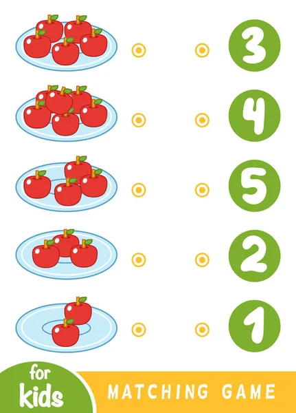 Egyezési játék gyerekeknek. Hány almát számít, és válassza ki a megfelelő számot — Stock Vector