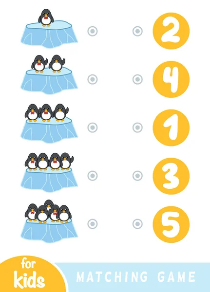 Jeu de correspondance pour les enfants. Comptez combien de pingouins et choisissez t — Image vectorielle