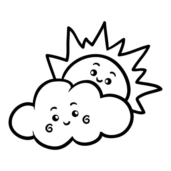 Coloring book, Sun and cloud with a cute face — Stock Vector