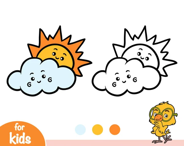 Coloring book, Sun and cloud with a cute face — Stock Vector